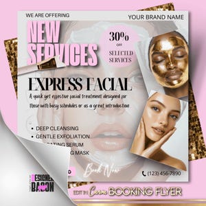 Facial Specials Flyer, PINK Facial Flyer, Facial Treatment Flyer,  Booking Flyer, Spa Flyer, Esthetician Flyer, CanvaTemplate
