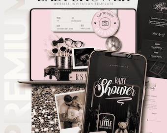 Photo Booth  Baby Shower Website Template with RSVP | Photo Booth  Black Invitation | Editable Canva Registry Countdown | Digital Download