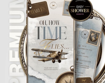 First Birthday Video Invitation Vintage Aviation Theme | Airplane 1st Birthday Editable Canva Template | Flight Log RSVP | Digital Download