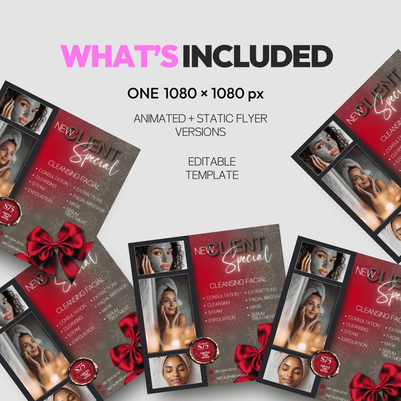 Julklappsflyer för ansiktsbehandling, semesterspa, Canva-mall för hudterapeut, flygblad för vintererbjudanden, hudvårdskampanj, mall för skönhetssalong bild 3