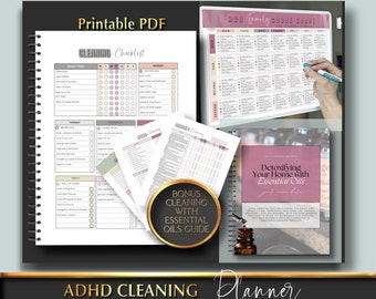 Editable ADHD Cleaning Checklist,  Family Chore Chart, Cleaning Schedule, Deep Cleaning card, Bonus * Essential Oil Cleaning Guide