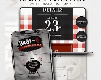 BBQ Baby Shower Invitation, Website celebration, Baby-Q Invitation, Editable Canva Baby Shower Invite, Rustic BBQ Baby Shower Evite
