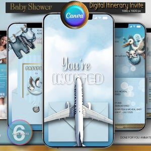 Faire-part baby shower personnalisé passeport garçon, bleu | Invitation de fête de naissance sur le thème d'aventure | Invitation animée | Invitation Réalisé pour vous