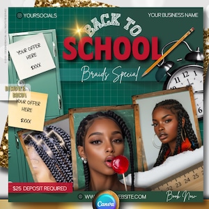 Back to School Booking Flyer,  Back 2 School, Editable Canva Template for Hair, Nails, Lashes, Makeup, August Promo, Instant Download