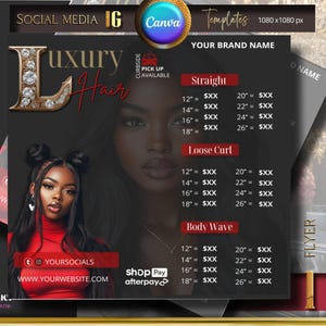 Hair Flyer, Braid Flyer, Hair Price List, Instagram Canva Template ,DIY Flyer, Hair Sale, Bundle Deals, Extensions Wig, Editable premade