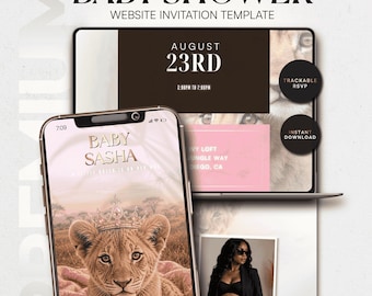Little QUEEN Baby Shower Website Template •  Luxury Safari Baby Shower Invitation • Editable Baby Shower Website •  GIRLShower Invite
