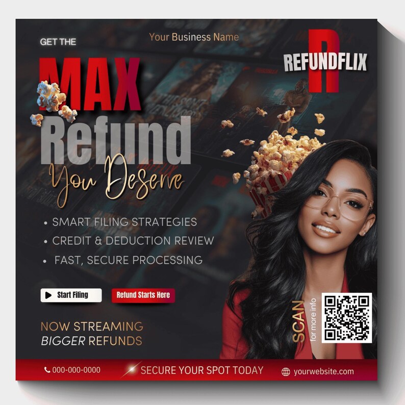 Refund Advertisement Examples Tax Flyer Template · Editable Canva Tax Prep Flyer · Accountant Booking ...