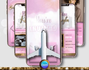 Girl Passport Baby Shower Invitation,  Personalized, Pink Travel Adventure Theme, Animated Digital Evite, Unique baby shower Video,