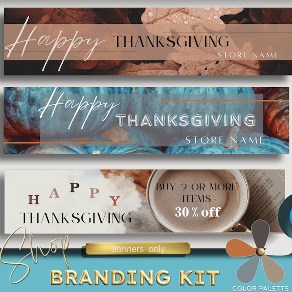 Etsy Shop Banner, Thanksgiving shop Banners, Shop Covers, Canva templates, Etsy shop kit, Seasonal  Shop Banners, Autumn Shop Banner.