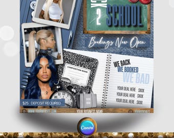 Back to School Booking Flyer,  Back 2 School, Editable Canva Template for Hair, Nails, Lashes, Makeup, August Promo, Instant Download