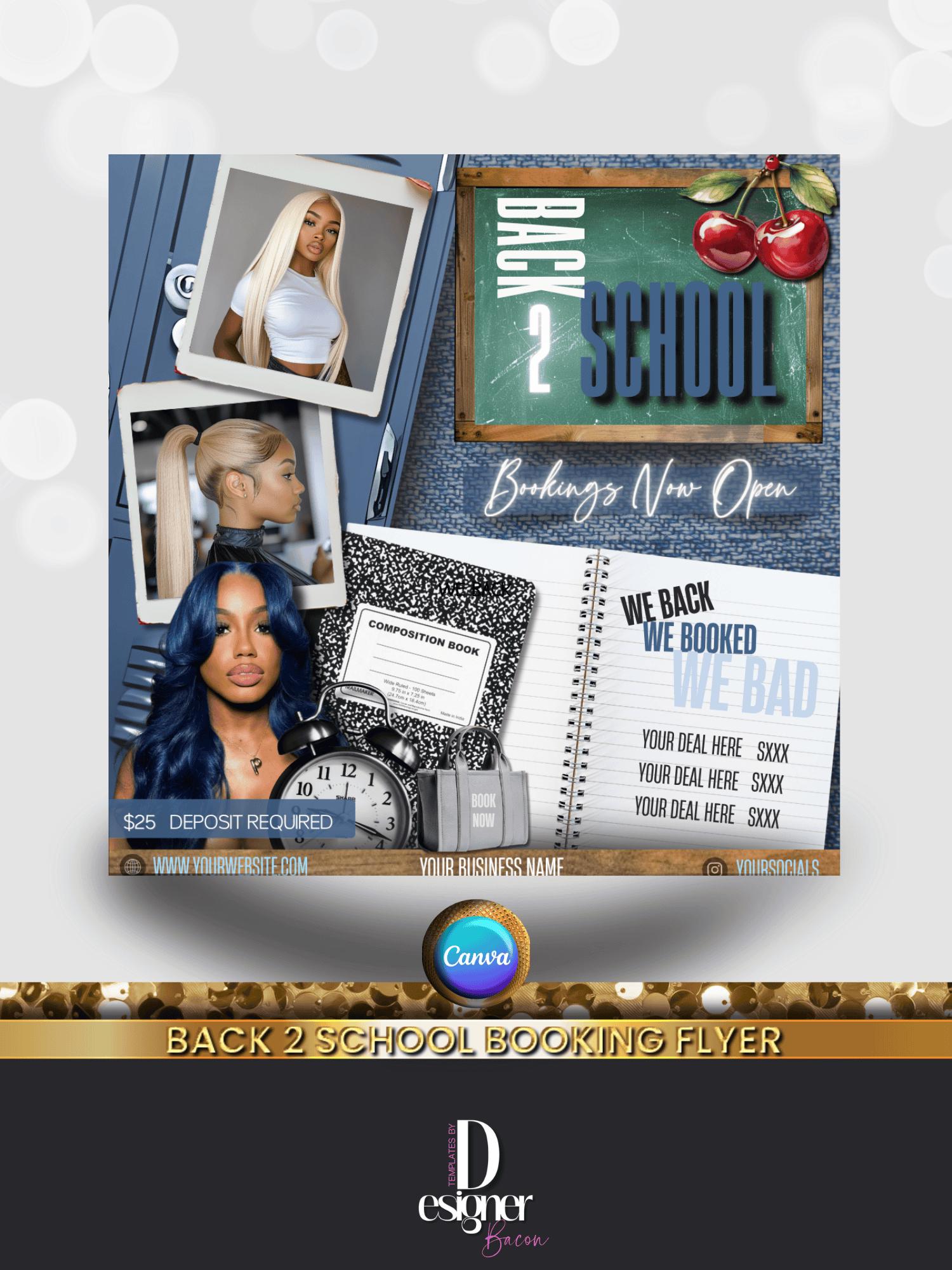 Back to School Booking Flyer,  Back 2 School, Editable Canva Template for Hair, Nails, Lashes, Makeup, August Promo, Instant Download