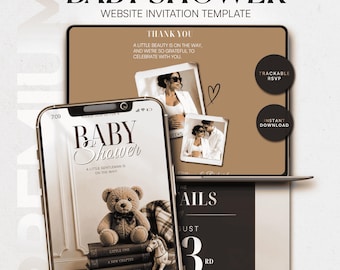Teddy Bear Baby Shower Website Invitation • Gender Neutral • Template Editable Canva Evite, Little Gentleman Shower Invite, Digital Download