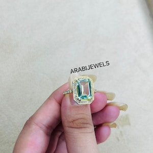 Emerald Cut Mint Green Tourmaline Ring: Sterling Silver Engagement