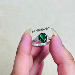 Emerald Engagement Ring: 925 Sterling Silver, Cushion Cut, Gold/Silver/Rose Gold Plating