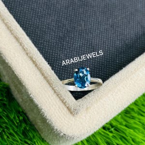 Dainty Oval Blue Spinel Ring: 925 Sterling Silver Solitaire
