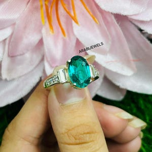 Paraiba Tourmaline Ring Unique Design Oval Cut Three Stone Paraiba Tourmaline Ring Neon Blue Paraiba Tourmaline Ring Praposal And Gift Ring