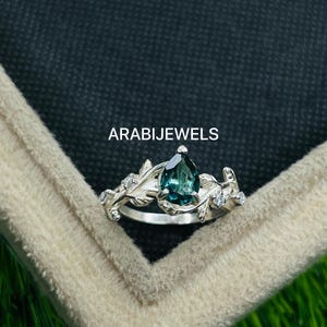 Pear Cut Teal Sapphire Ring: Sterling Silver Promise Ring