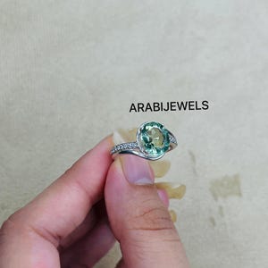 Mint Tourmaline Ring: Oval Gemstone, Sterling Silver, American Diamond Accents