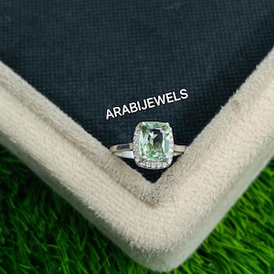 Anillo de turmalina menta con corte cojín, anillo de compromiso de plata de ley 925 para ella, anillo de turmalina verde menta, anillo de bodas, regalo para ella.