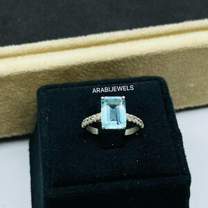 Aquamarine Ring Aquamarine Solitaire Ring 925 Sterling Silver Ring March Birthstone Jewelry Light Blue Gemstone Ring Promise Ring For Gift.