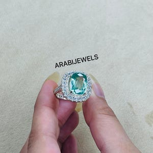 Cushion Cut Mint Tourmaline Ring: 925 Sterling Silver, October Birthstone