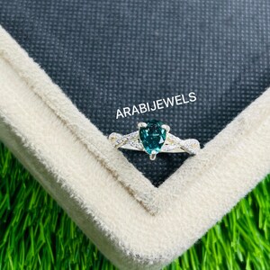 Pear Cut Teal Sapphire Ring: Sterling Silver Promise Ring