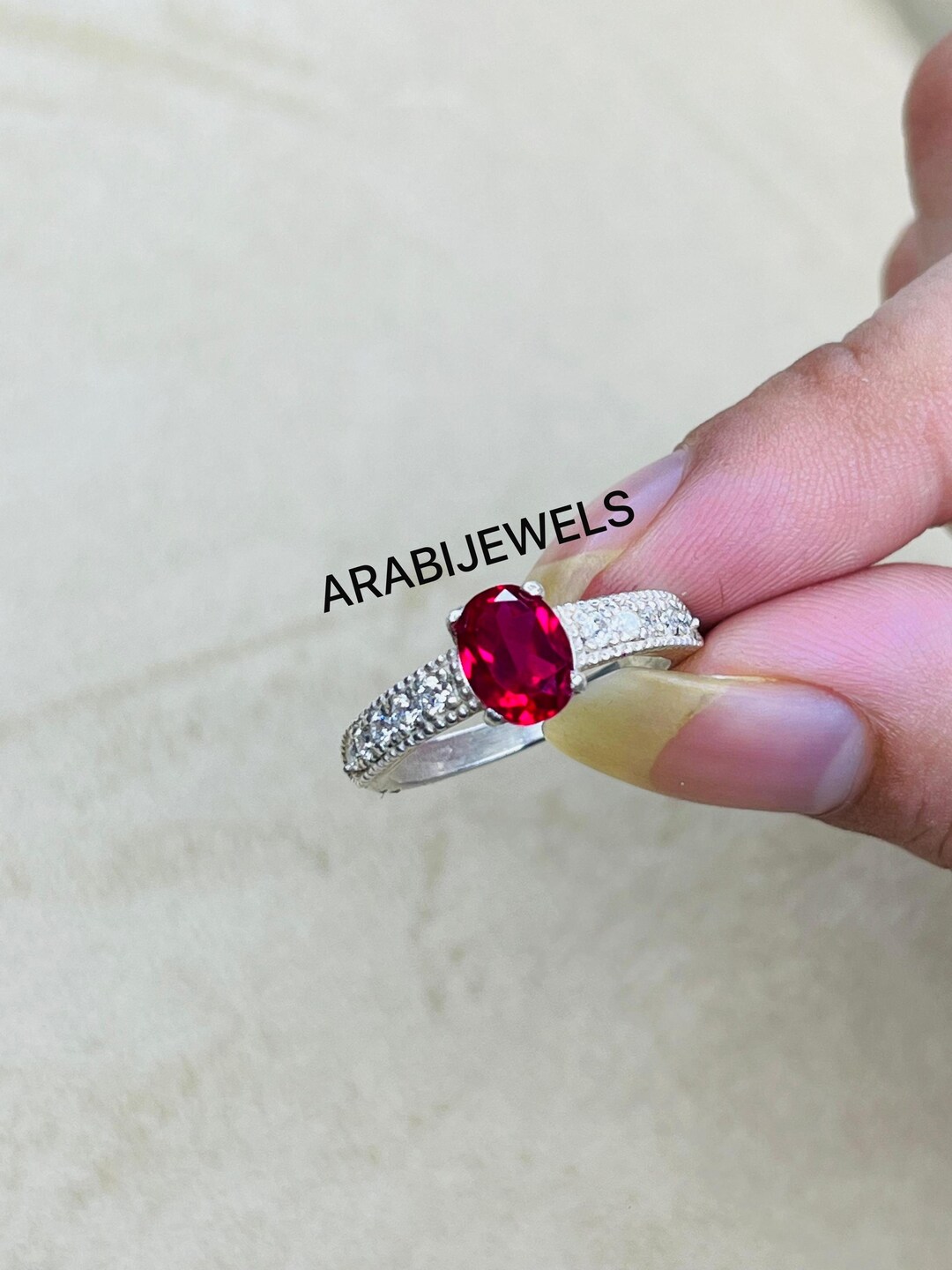 Oval Lab Ruby Oval Lab Ruby Ring: 925 Sterling Silver, American Diamond Accents - Etsy