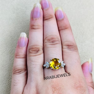 Vintage Rundschliff Gelber Saphir Edelstein Ring Saphir Ring 925 Sterling Silber Saphir Ring für ihre Verlobung Ehering