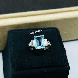 Aquamarine Ring March Birthstone ring 925 Sterling Silver Aquamarine Gemstone Ring wedding anniversary ring Minimalist Aquamarine Ring.