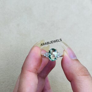 Anillo de turmalina verde menta, anillo de bodas hecho a mano, anillo de compromiso minimalista, joyería de cristal de turmalina, anillo de turmalina en plata de ley 925.