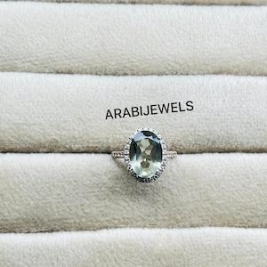 Oval Mint Tourmaline Ring: 925 Sterling Silver, American Diamond Accents