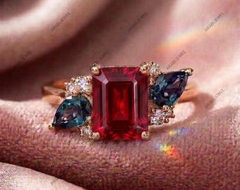 Beautiful Pigeon Blood Ruby And Alexandrite Ring 925 Sterling Silver Engagement Wedding Ring Gorgeous Ruby And Alexandrite Ring