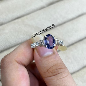 Purple Sapphire Ring: Sterling Silver Moon Design, Engagement Wedding
