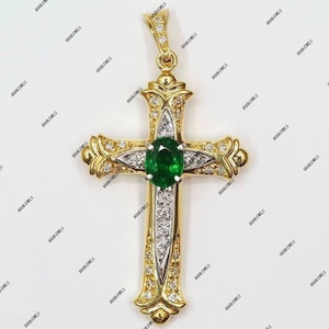 Emerald Cross Pendant: 925 Sterling Silver, Gold Plated