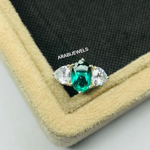 Paraiba Turmalin Ring: Sterling Silber Drei Stein Verlobungsring