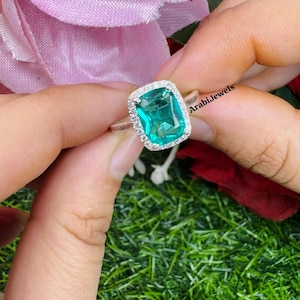Turmalin Paraiba Ring: 925 Sterling Silber Halo im Kissenschliff