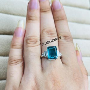 Paraiba Turmalin Ring: Oktagon-Edelstein, Sterling Silber Akzente
