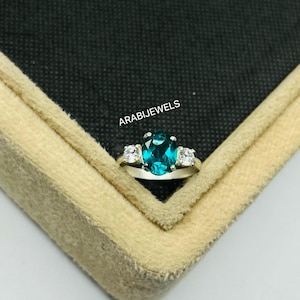 Paraiba Turmalin Ring: Sterling Silber Drei-Stein-Versprechensring