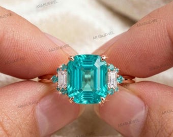 Emerald Cut Paraiba Tourmaline Ring 925 Sterling Silver Engagement Ring Gift For Her