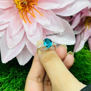 Paraiba Tourmaline Ring Oval Cut Handmade Paraiba Tourmaline Ring 925 Sterling Silver Promise Paraiba Tourmaline Ring for special occasions