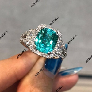 Paraiba Turmalin Ring: Vintage 925 Sterling Silber, amerikanischer Diamant