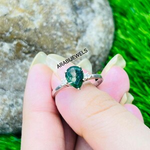 Moss Agate Pear Ring – Dainty Moss Agate Crystal Ring – Handmade 925 Sterling Silver Ring Engagement Wedding Everyday Wear Moss Agate Ring
