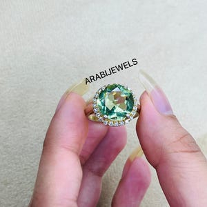 Anillo de turmalina verde menta con diseño antiguo europeo. Hermoso anillo de turmalina de corte redondo. Anillo de plata de ley 925 con piedra de nacimiento de octubre para tu amor.