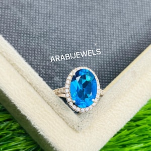 Paraiba Turmalin Ring: Ovaler Edelstein, Sterling Silber & Amerikanischer Diamant
