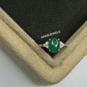 Natural Emerald Ring Oval Cut Gorgeous Cabochon Natural Emerald Ring 925 Sterling Silver Emerald Ring May Birthstone Engagement Wedding Ring