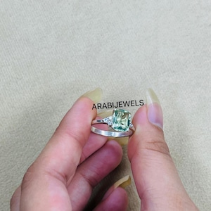 Mint Green Tourmaline Ring: Cushion Cut Sterling Silver Engagement Ring
