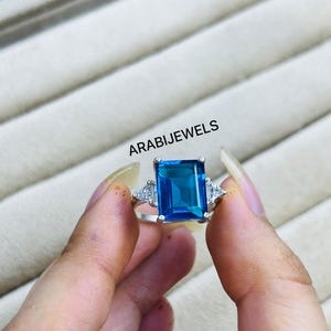 Paraiba Turmalin Ring: Sterling Silber Drei Stein, Oktober Geburtsstein