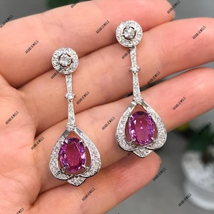 Vintage und einzigartiges Design Rosa Saphir Ohrringe Luxuriöse Rosa Saphir Ohrringe 925 Sterling Silber Rosa Saphir Ohrringe Hochzeit Ohrring