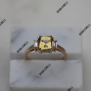 Gelber Saphir Ring Drei Stein Gelber Saphir Ring 925 Sterling Silber Gelber Saphir Ring Verlobungsring Ring für ihren Gelben Saphir