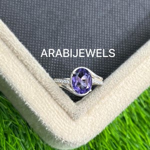 Oval Purple Sapphire Ring: 925 Sterling Silver Engagement Ring